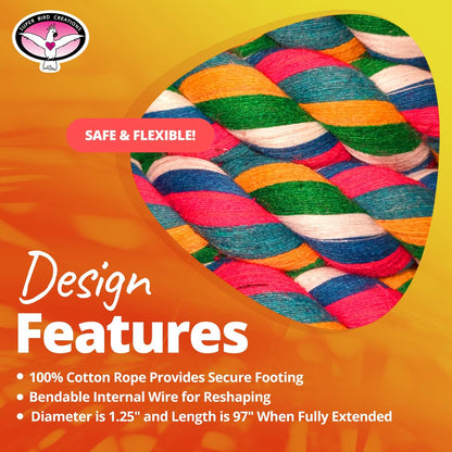 Super Bird Creations - SB326 Large to XL Bungee Bird Toy - Rope Perch for Amazons, African Greys, Cockatoos, Parrots - Colorful Hanging Perch - Enriching Bungee Toy for Large/XL Birds & in Bird Cages