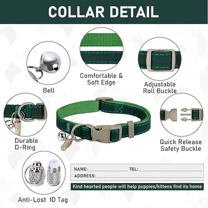 GAMUDA Small Pet Harness Collar and Leash Set, Step in No Chock No Pull Linen Fabric Soft Mesh Dog Vest Harnesses Reflective for Dogs Puppy Cats Kitten Rabbit (Green, XXS)