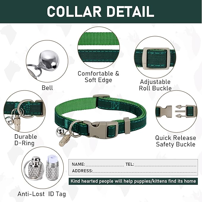 GAMUDA Small Pet Harness Collar and Leash Set, Step in No Chock No Pull Linen Fabric Soft Mesh Dog Vest Harnesses Reflective for Dogs Puppy Cats Kitten Rabbit (Green, S)