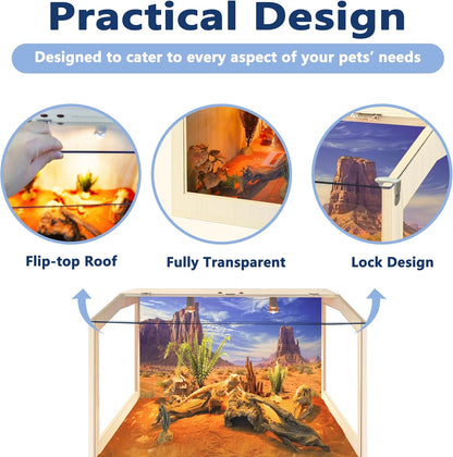 PROLEE Bearded Dragon Tank,Lizard Tank with Clear Acrylic Roof,Anti-Scratch Reptile Enclosure, Snake Tank and Reptile Tank,Built-in Light Fixtures with Switc (25 Gallon, 24" Long, Clear Acrylic Roof)