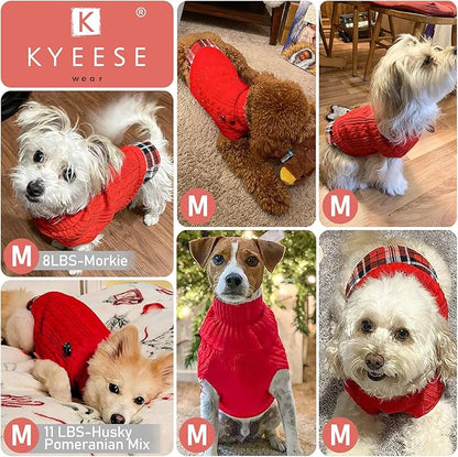 KYEESE Dog Sweater Soft Pullover Dog Sweaters for Small Dogs Girl Warm Turtleneck Small Dogs Sweater with Gingham Patchwork Stretchy Knitwear Cat Clothes Comfy Pet Coat for Fall Winter Cold Weather