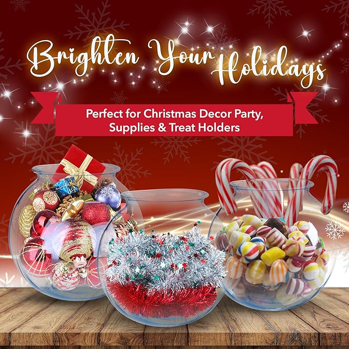 Fish Bowls For Drinks - 6 Pack - 16 Oz - BPA-Free Small Plastic Ivy Bowls For Crafts, Mini Fish Bowls Unbreakable, Candy Dishes for Party Centerpieces, Carnival Fishing, Home Decor…