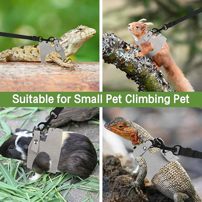 Bearded Dragon Harness Leash Set 3 Size Adjustable Lizards Training Walking Leather Vest Escape-Proof Traction Rope for Outdoor Small Reptiles Animal Squirrels (Grey)