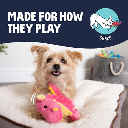 goDog Bubble Plush Dragons Squeaky Dog Toy, Chew Guard Technology - Coral, Small