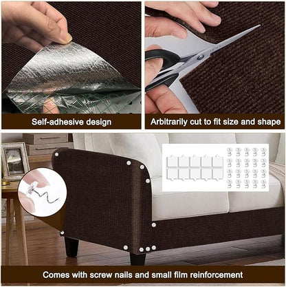 Cat Scratch Mat,118.5"x15.9" Trimmable Self-Adhesive Cats Scratch Carpet,Couch Protector from Cats Claw, Cat Scratch Furniture Protector, Indoor Furniture Protection for Chair, Wall,Sofa (Brown)