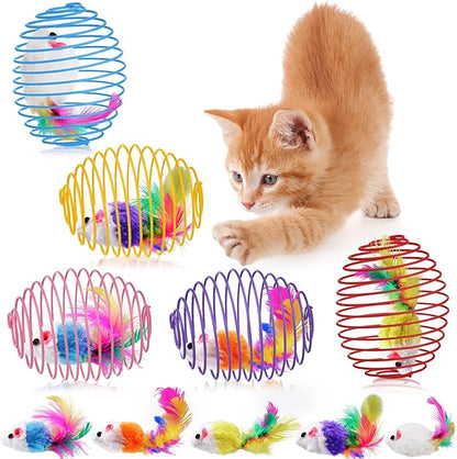 Jecery 5 Pcs Halloween Cat Spring Balls Toys Stretchable Rolling Balls Colorful Playful Coils Interactive Spring Action Toy Caged Rats for Kitten Cat Pet Supplies(Cute Mouse,Bright Color,5 Pcs)