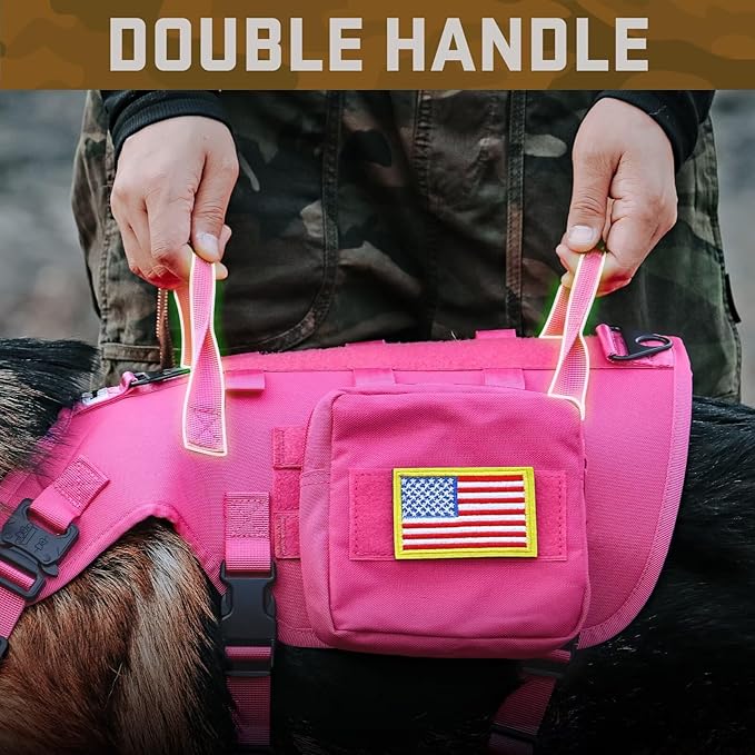 Forestpaw Dog Harness Medium Sized,Tactical Dog Harness with Handle,No Pull Military Style Service Dog Vest with Pockets Adjustable for Medium Large Dogs,Hot Pink,Chest 19.5-41.5"