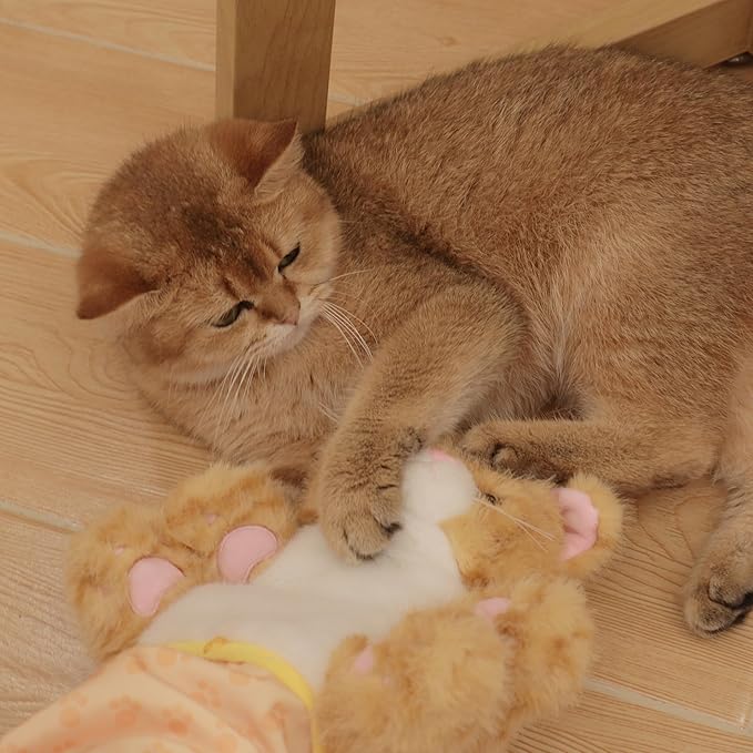 Realistic Cat Wrestling Glove Toy – Interactive Hand Toy with Lifelike Design, Soft Short Plush, Flexible Finger Control & Full Arm Protection – Quality Safe Cat Play & Snuggle Companion