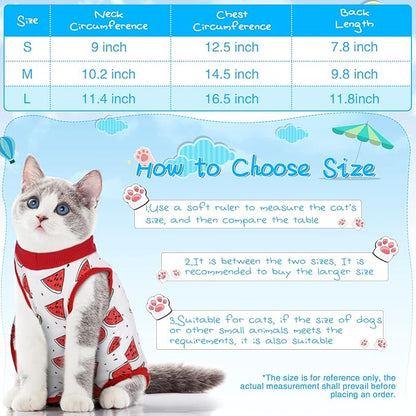 Nuanchu 3 Pieces Cat Recovery Suit Kitten Recovery Suit E-Collar Alternative for Cats and Dogs Abdominal Skin Anti Licking Pajama Clothes Sets(Large,Watermelon Style,Colorful)