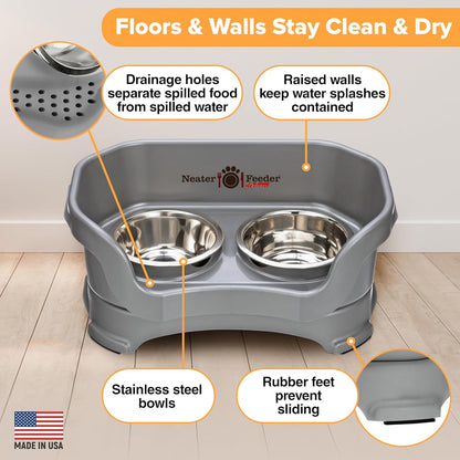 Neater Pet Brands Neater Feeder Deluxe Mess Proof Dog Bowls Elevated for Small Dogs Under 19 lbs, Made in USA, No Spill Raised Dog Food Bowl Stand Feeding Station, Food and Water Bowl Set, Grey