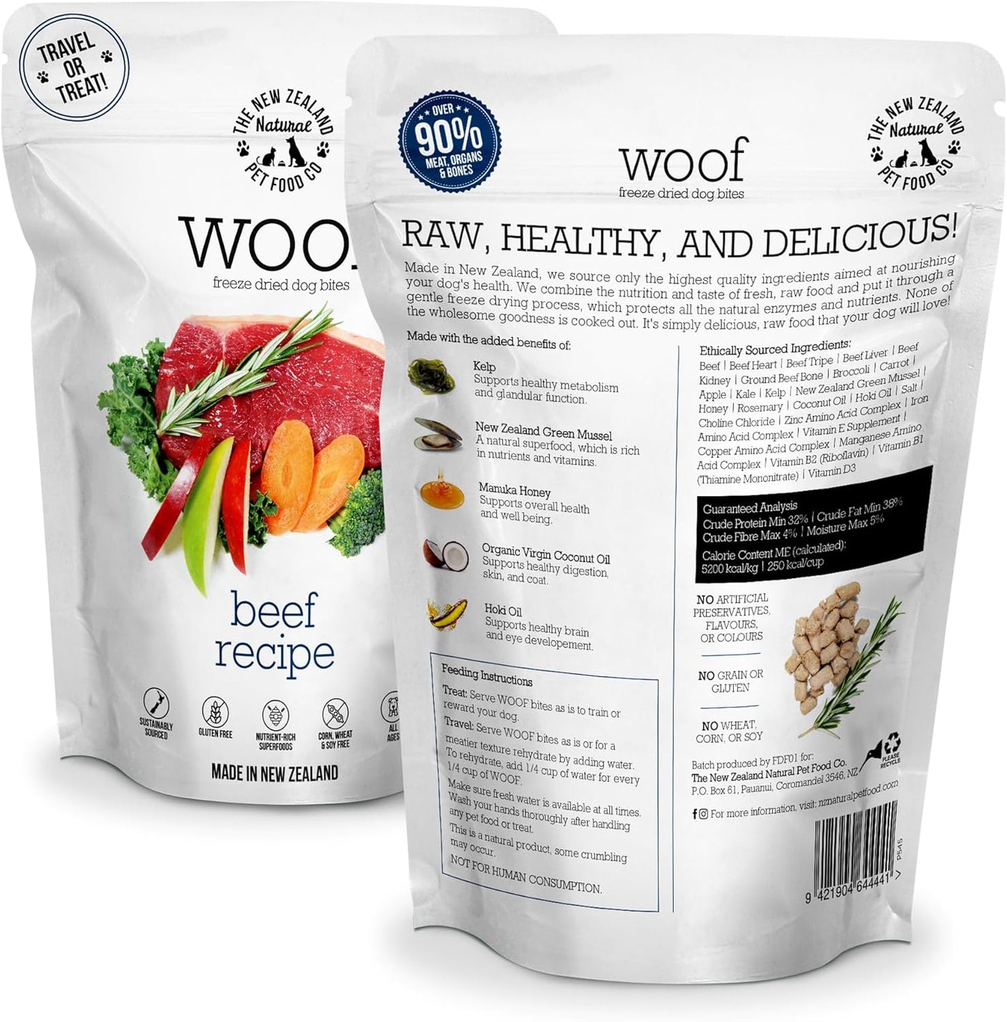 The New Zealand Natural Pet Food Co Woof Freeze Dried Dog Food - Beef Recipe, High Protein, Dog Food Topper & Dog Treats, All Life Stages, 1.76 oz