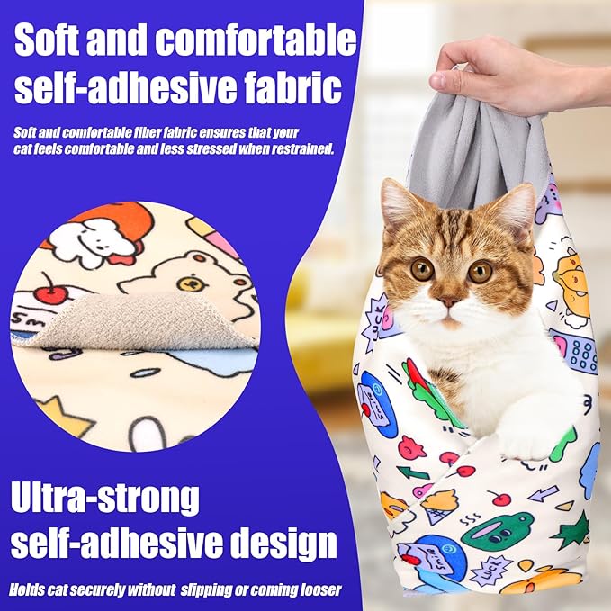 XANGNIER Cat Wrap for Grooming,Cat Restraint Wrap for Cutting Nails,Fabric Burrito Wrap for Nail Clipping, Anti-Scratch, Anti-Escape,Multifunctional Swaddle Wrap Pet Tool (20.8 x 20.8 Inch)
