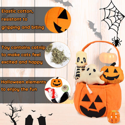 7PCS Halloween Cat Toys, Cat Catnip Toys Plush Teething Toys, Horrible Halloween Cat Ghost Chew Toys for Kitten Cats