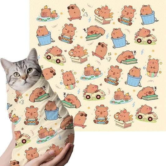 27.6" Cat Grooming Wrap, Self Adhesive Cat Wrap for Cutting Nails, Anti-Escape Calming Cat Swaddle Wrap for Medicine Ear Cleaning, Anti-Scratch Cats Burrito Restraint Blanket, Pet Tool (6-10 lbs)