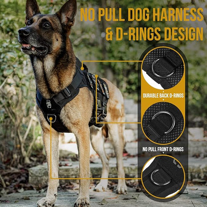 OneTigris No Pull Tactical Dog Harness for Medium Dogs, Mesh Design Breathable Military Dogs Molle Vests with Handles, Service Dog Vest Harness for Walking Hiking Training (L, Black)