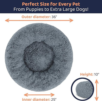 Donut Dog Bed - Premium Comfort for Anxiety Relief - Fluffy & Calming Design with Ultra-Plush Support | Cozy Round Dog Bed with Super Soft Circle Style (Size L Dark Grey)