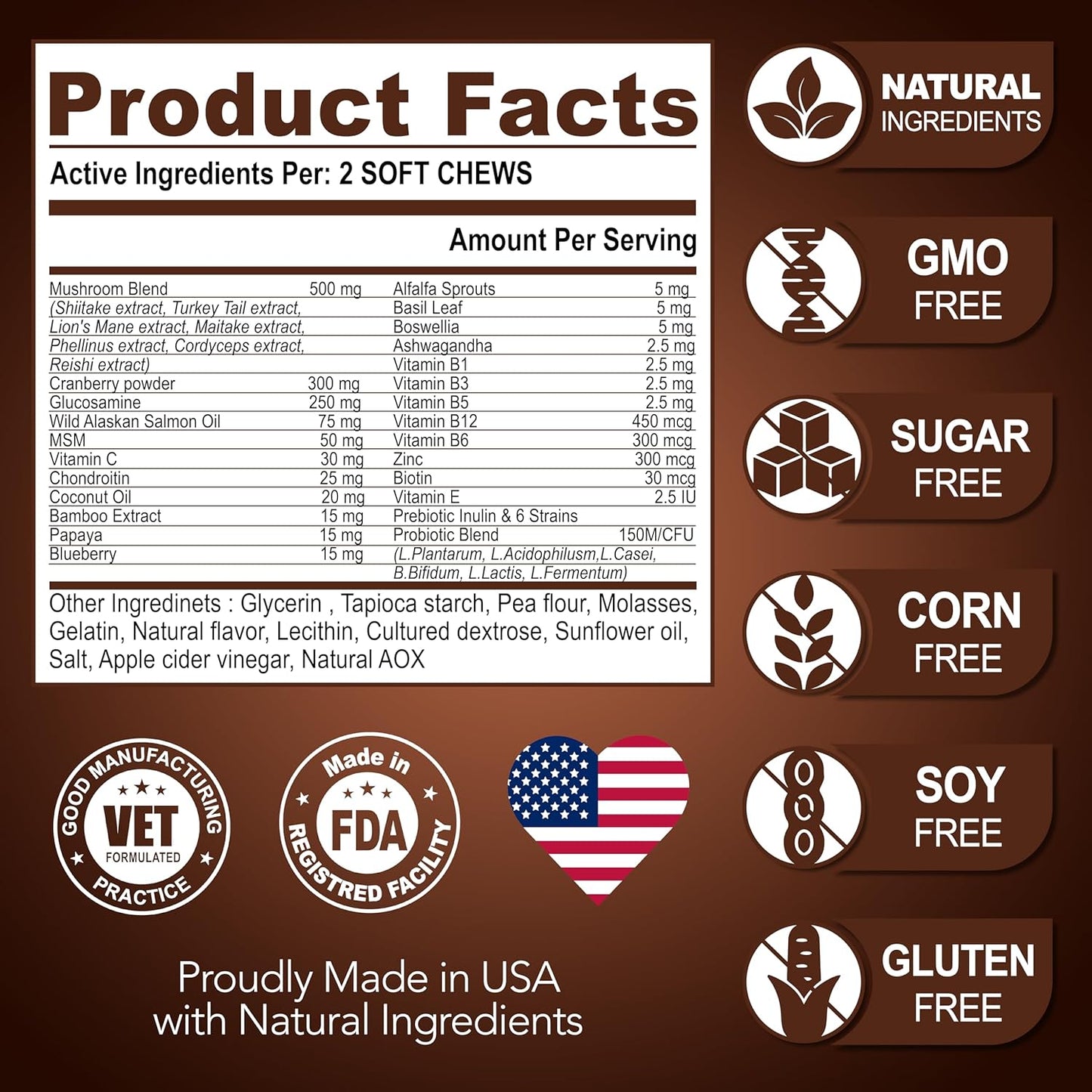 Mushroom for Dogs - 170 Chews - Turkey Tail - Mushroom Supplement for Dogs - Lions Mane - Reishi - Immunity Support Multivitamin Vitamins - Joint Health - Energy - Gut - Skin - Made in USA