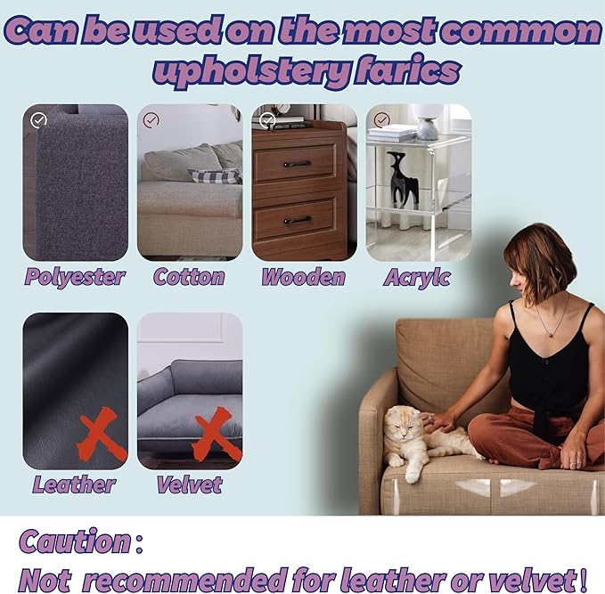 Anti-Cat Scratch Furniture Protector-12-Pack –Single-Sided, Heavy-Duty Self-Adhesive Tape, No-Residue for Couch, Doors & Walls - NO PINS