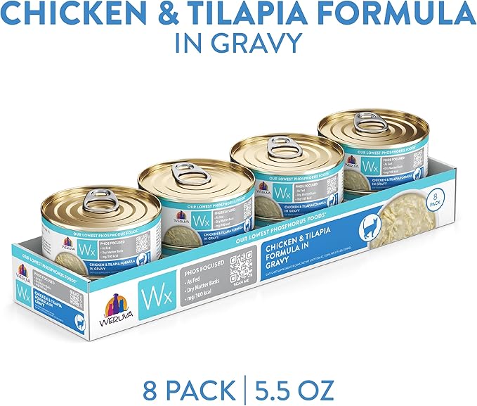 Weruva Wx Phos Focused Chicken and Tilapia Formula in Gravy 5.5oz Can, Pack of 8
