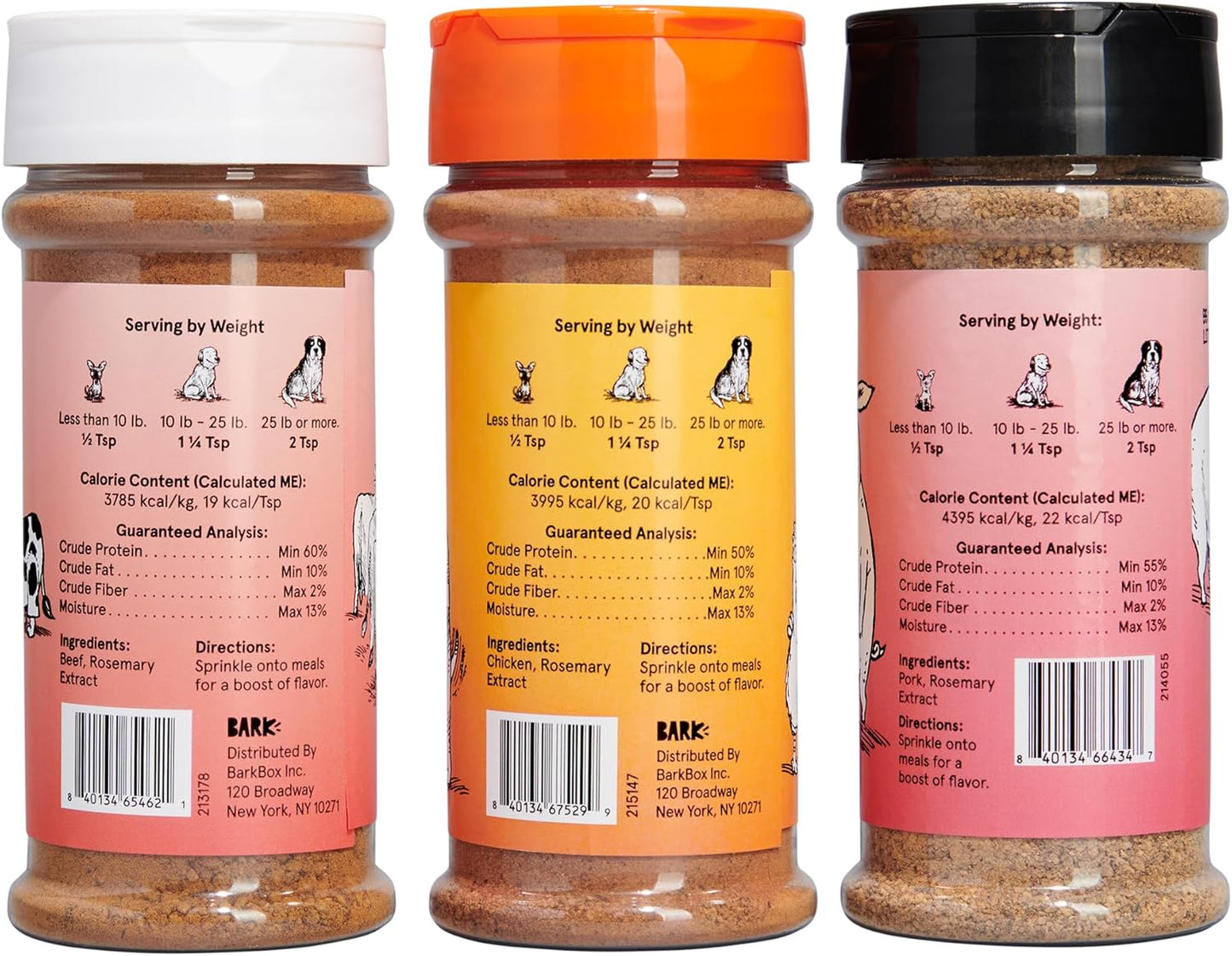 Barkbox Beef, Chicken, Ham Dog Treat Topper - High Protein Ingredient Meal Mixer, Rosemary Extract for Large & Small Breeds, Elevate Food Dining, Shake & Pour for Bowls (Pack of 3)