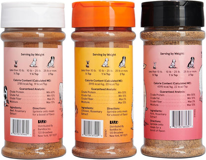 Barkbox Beef, Chicken, Ham Dog Treat Topper - High Protein Ingredient Meal Mixer, Rosemary Extract for Large & Small Breeds, Elevate Food Dining, Shake & Pour for Bowls (Pack of 3)
