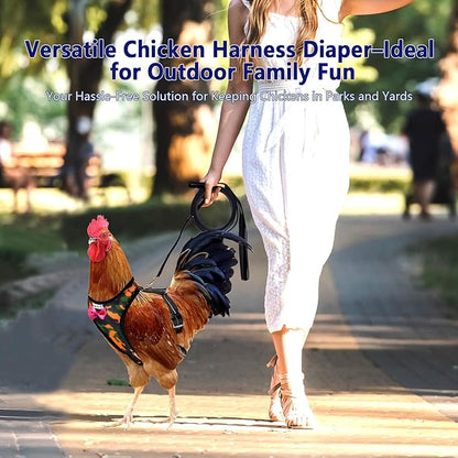 Adjustable Chicken Harness Diaper (5.4ft Leash) – Breathable & Washable Secure Training for Hens, Ducks & Chicks | Outdoor Walking & Discipline Solution(Medium, Camouflage Green)