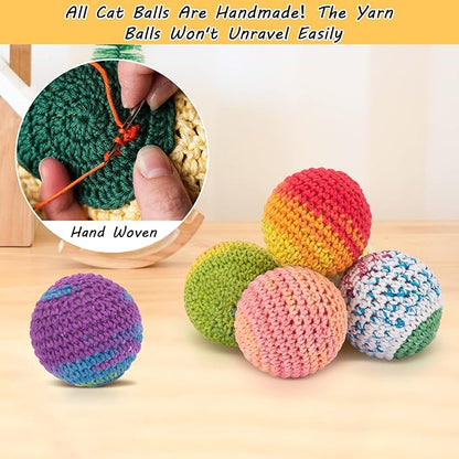 Retro Shaw Cat Toys Balls, Woolen Yarn Cat Ball Toy with Bell Inside, Kitten Toys for Indoor Cats, Interactive Cat Chew Toys for Kitty Kitten, 6 Pack