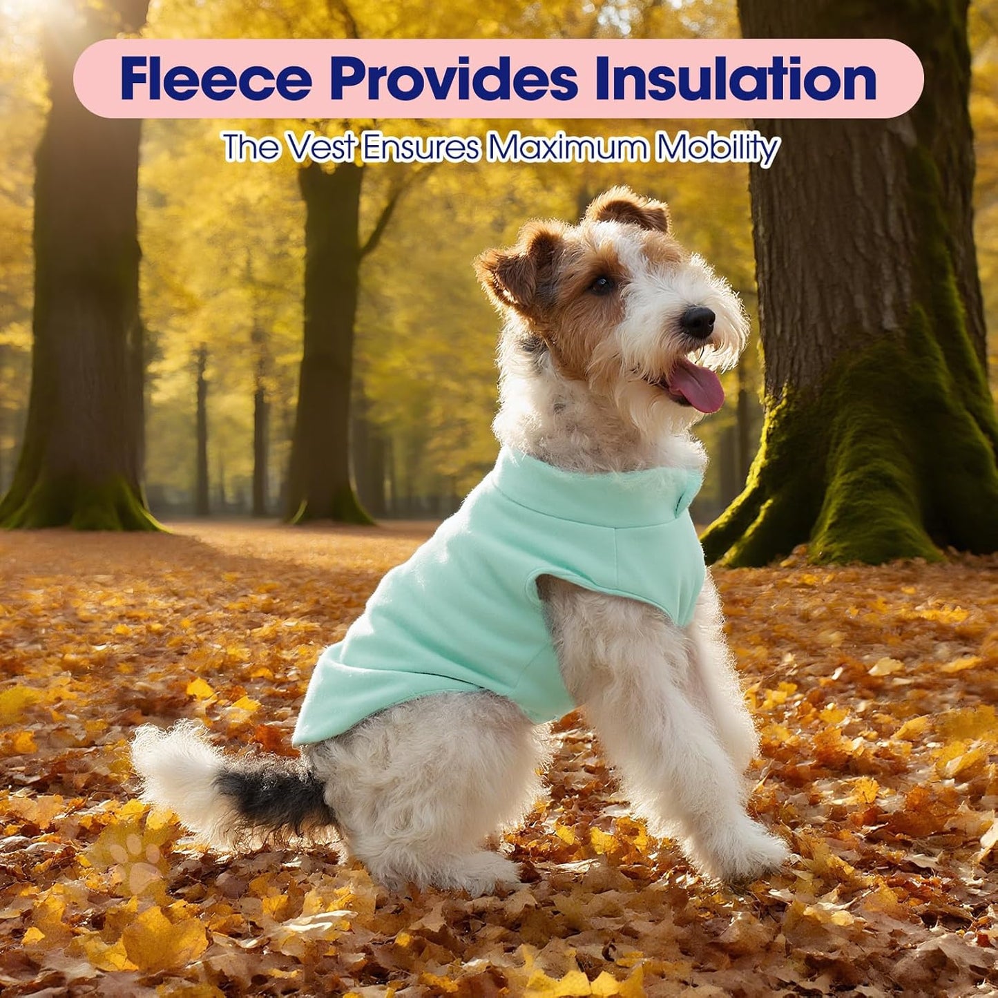 FUAMEY Dog Fleece Vest for Small Dogs,Warm Stretchy Dog Sweatshirts Pullover with Leash Hole Dogs Sweater Soft Pet Turtleneck Cozy Pet Vest Lightweight Sleeveless Blue XXS