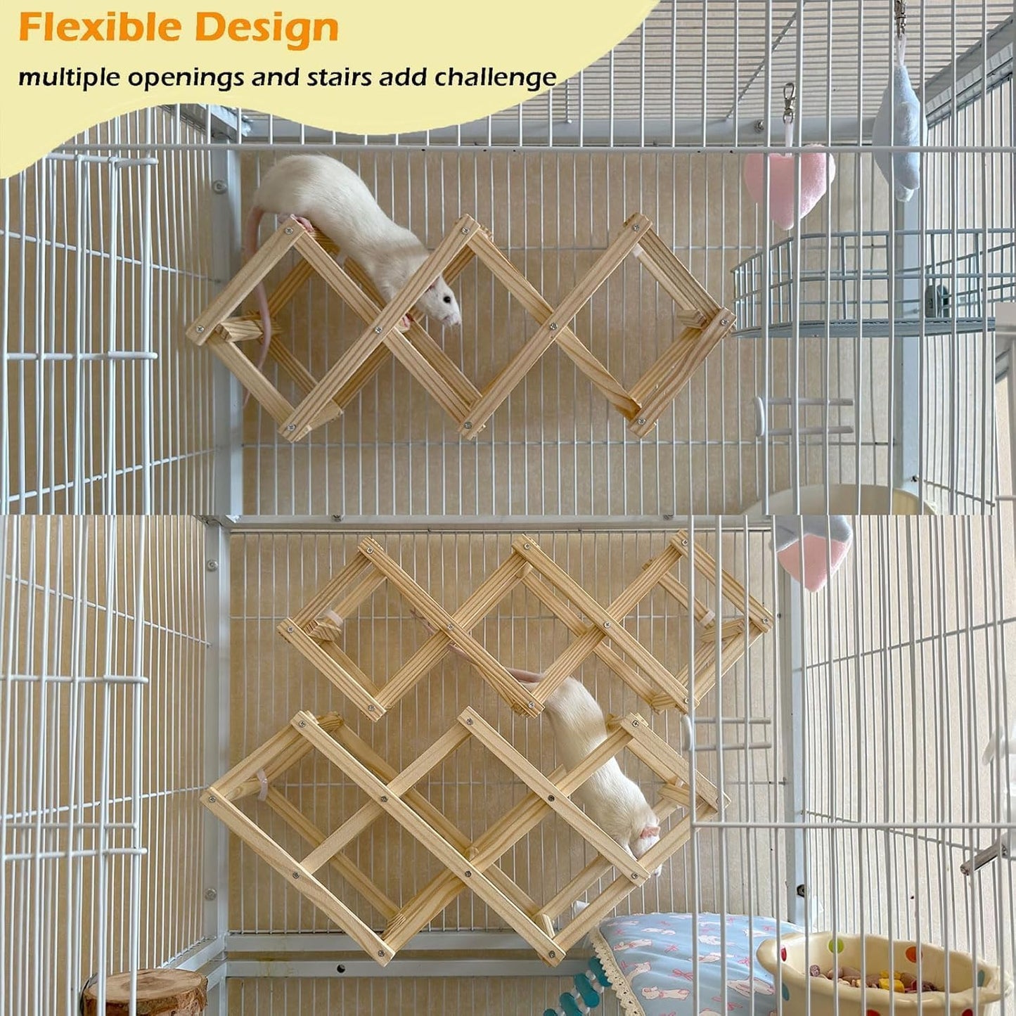 Wooden Rat Climbing Toys, Natural Pet Rat Cage Accessories Climbing Ladder, Fancy Rats Enrichment Toy Activities, Hanging Rodent Toys for Pet Rats in Cage Playing Chewing (S, 1pc)