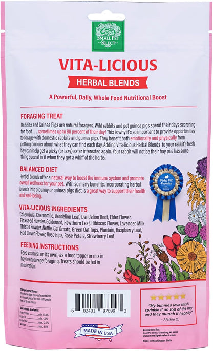 Small Pet Select - Vita-Licious Herbal Blend, a Natural Herbal Treat for Rabbits, Guinea Pigs, Hamsters, Gerbils, and Mice, 4.4oz