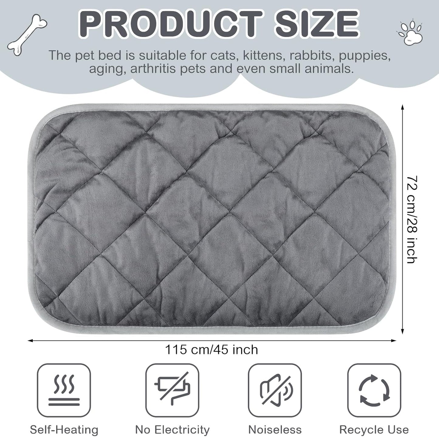 4 Pack Self Heating Cat Pad Self Warming Dog Mat Reflects Body Heat Extra Warm Thermal Pet Pad Washable Dog Cat Bed Crate Bed Mat Blanket(Gray,45 x 28 Inch)