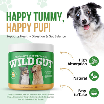 Wild Gut - Natural Probiotic Supplement for Pets | Supports Digestive Health & Gut Microbiome | 8 Probiotic Strains | 3 Bottles