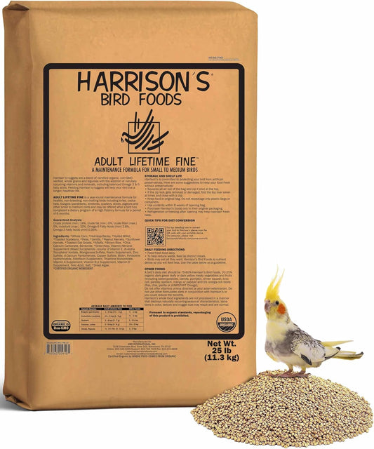 Harrison's Bird Foods Bird Food Adult Lifetime Fine Certified Organic Non-GMO Formula Bird Food 25lb