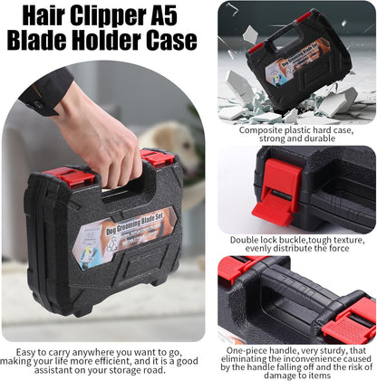 4 Pack Detachable Dog Grooming Steel Blades with Blade case Holder,Compatible with Andis,Oster A5,Wahl KM-10 Series,Cutting Length 1/16" to 3/8"(10+7FC+5FC+4FC-Black)