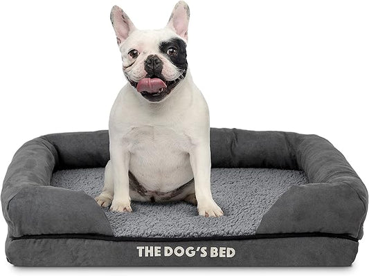 The Dog’s Bed, Small Plush Grey, Memory Foam, Pain Relief: Arthritis, Hip & Elbow Dysplasia, Post Surgery, Lameness, Supportive, Calming, Waterproof Washable Cover