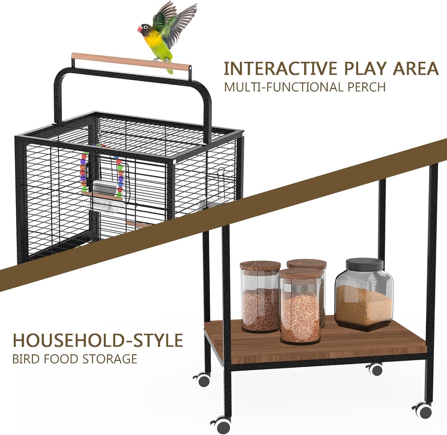 Bird Wrought Iron Cage, Home Style Detachable Travel Birdcage for Small and Medium Birds Parrots Lovebird Conures Cockatiel,Black,52-Inch
