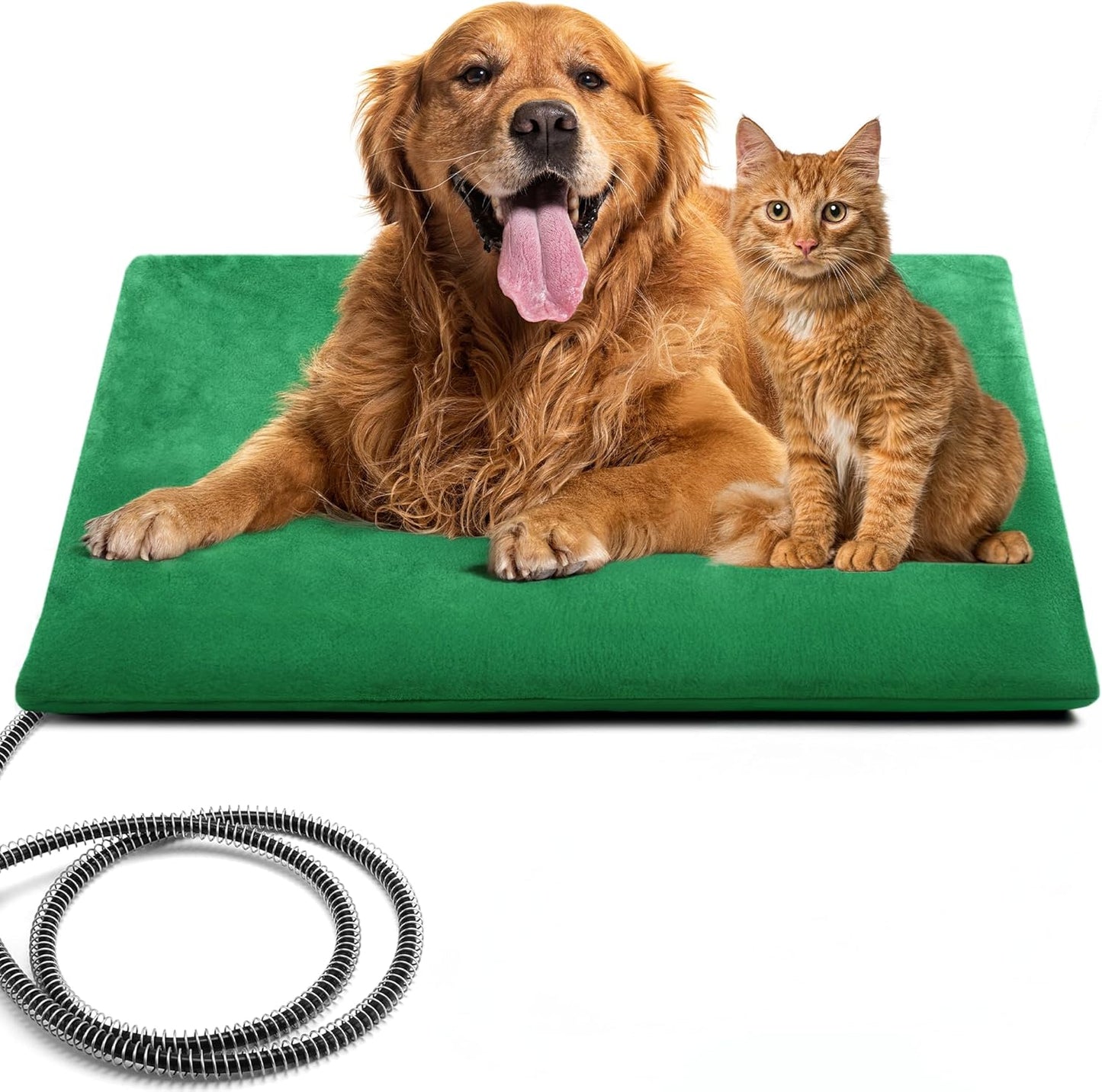 PETNF Outdoor Pet Heating Pad for Cats & Dogs, 100.4-107.6°F Auto Temp Control, Waterproof Fireproof, for Cat House/Dog Kennel/Terrace, Fits Domestic & Stray Pets (Green 23.6"X35.4")