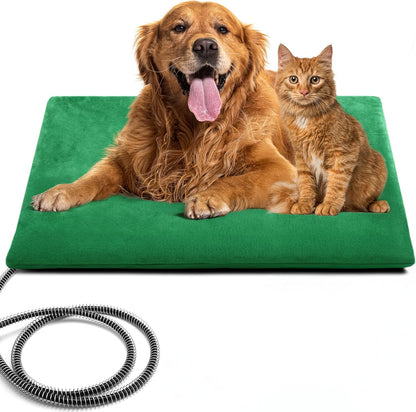 PETNF Outdoor Pet Heating Pad for Cats & Dogs, 100.4-107.6°F Auto Temp Control, Waterproof Fireproof, for Cat House/Dog Kennel/Terrace, Fits Domestic & Stray Pets (Green 23.6"X35.4")