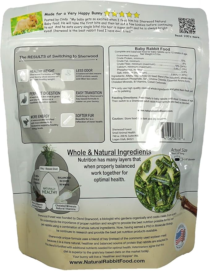 Sherwood Baby Rabbit Food. Hay-Based Pellet. No Wheat, Corn, or Soy for Better Digestion. 4.5 lbs