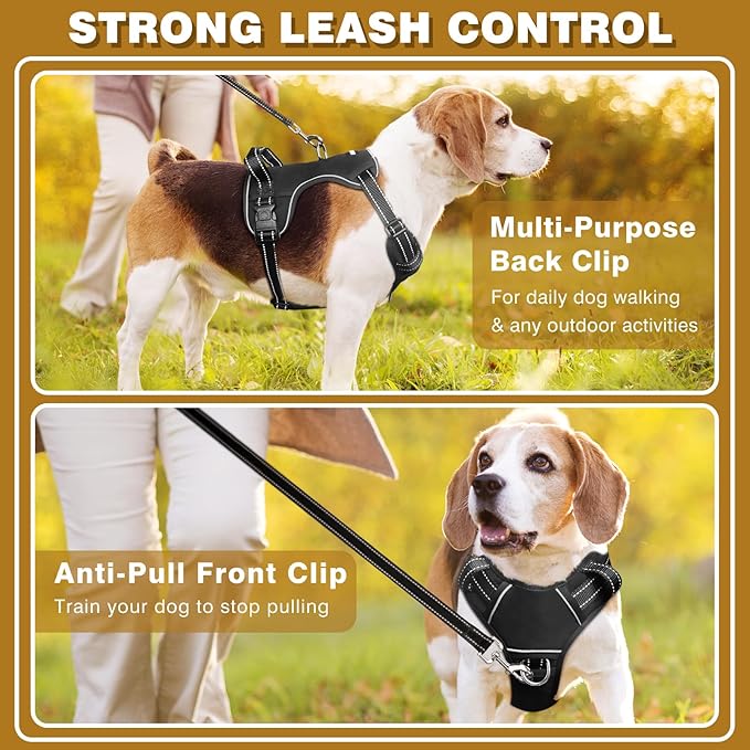 WINSEE Dog/Pet Harnesses No Pull with Dog Collar, Adjustable Reflective Oxford Outdoor Vest, Front/Back Leash Clips for Small, Medium, Large, Extra Large Dogs, Easy Control Handle for Walking