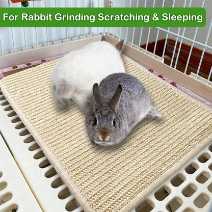 Rabbit Scratching Pad, 16 x 12 Inch Natural Sisal Bunny Scratch Mat Scratcher Mats Claws and Teeth Care for Biting Sleeping Nesting Small Animal Bedding Chew Toys Bed Play Toy (Beige, 1Pc)