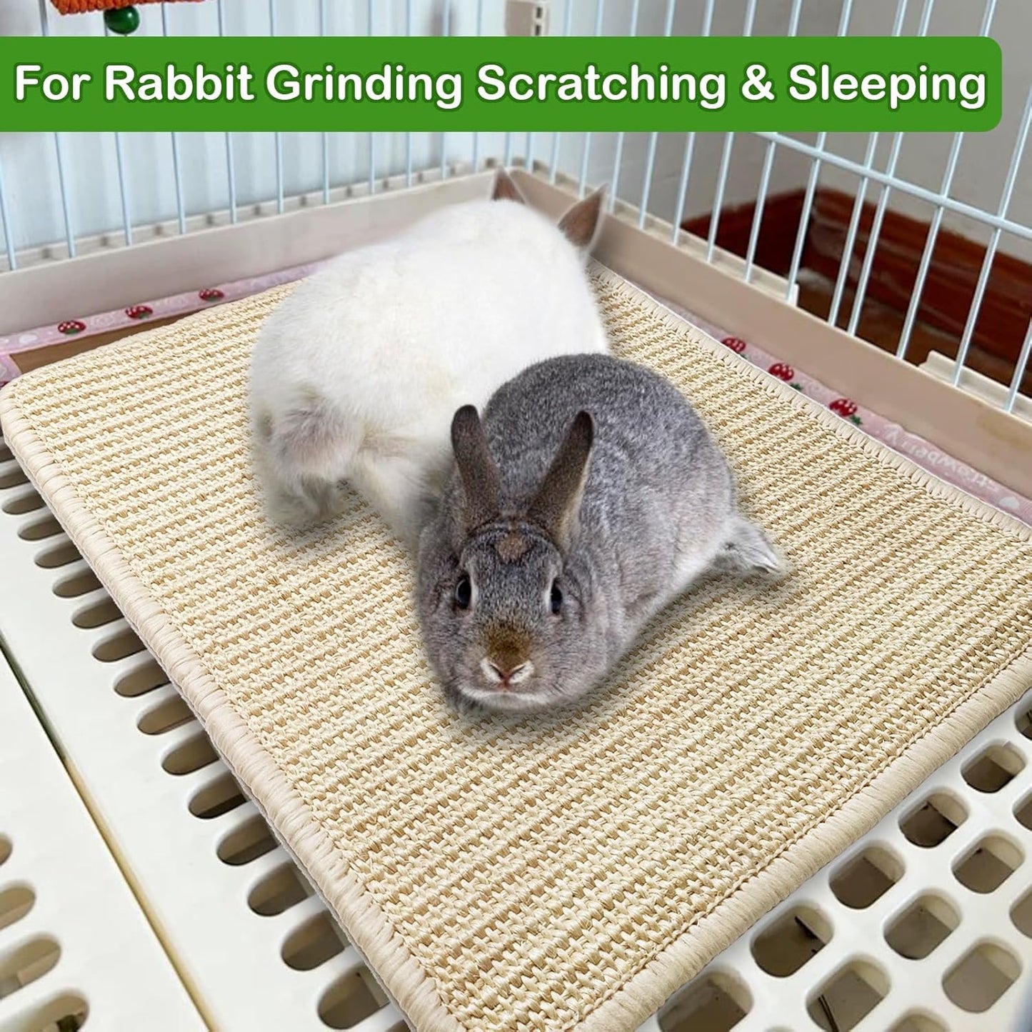 Rabbit Scratching Pad, 16 x 12 Inch Natural Sisal Bunny Scratch Mat Scratcher Mats Claws and Teeth Care for Biting Sleeping Nesting Small Animal Bedding Chew Toys Bed Play Toy (Beige, 2Pcs)