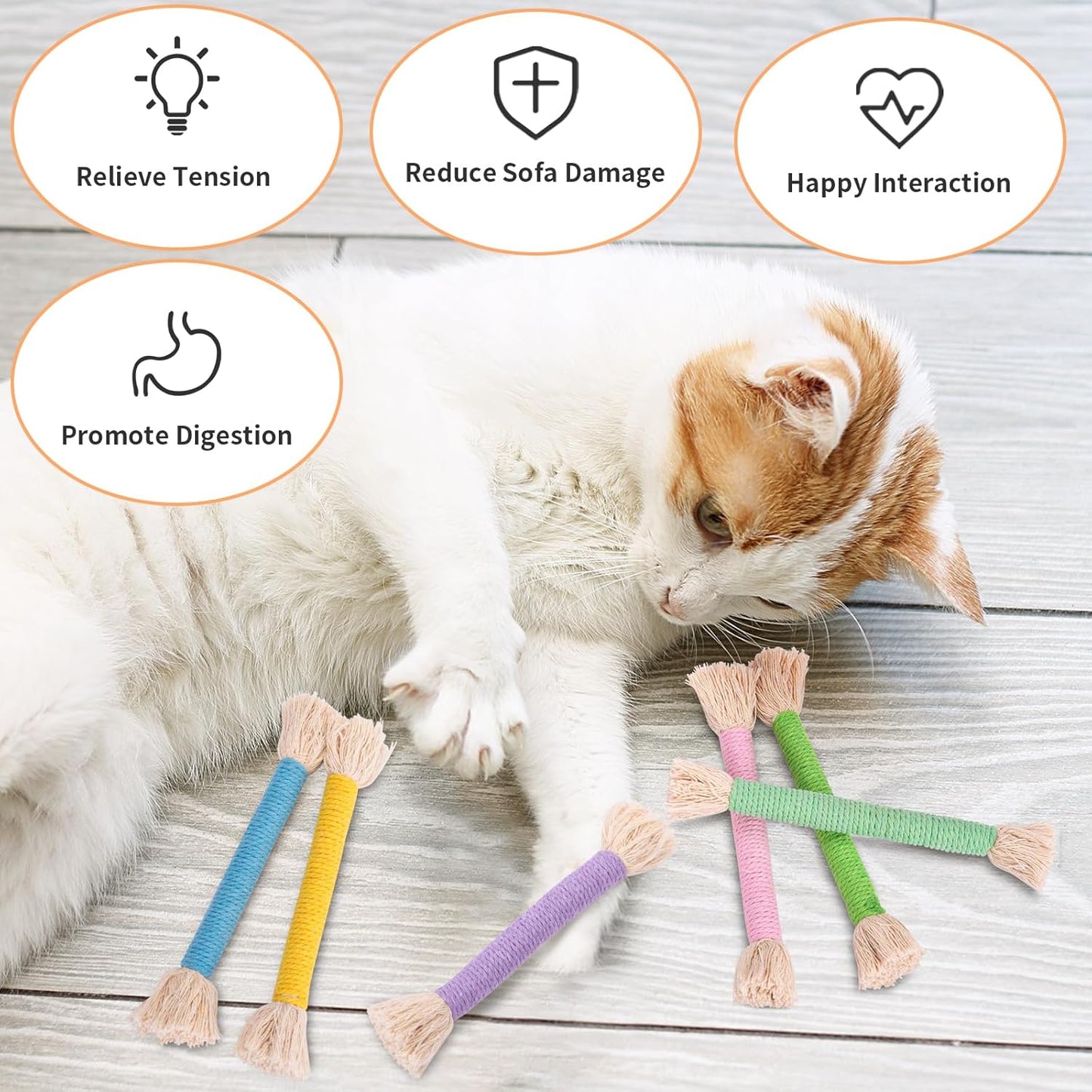 Retro Shaw Cat Toys Ropes with Catnip 6Pcs, Safe Teething Cleaning Kitten Toys for Indoor Cats Kitty, Interactive Cat Nip Chew Toys Kicker