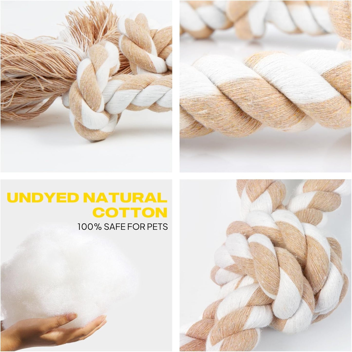 Fida Heavy Duty Dog Rope Toys for Aggressive Chewers 4pcs Pack – Natural Cotton Dog Chew Toys for Large Dogs, Tug-of-War & Fetch Rope Ball/Ring/Knot/Twist to Keep Them Busy