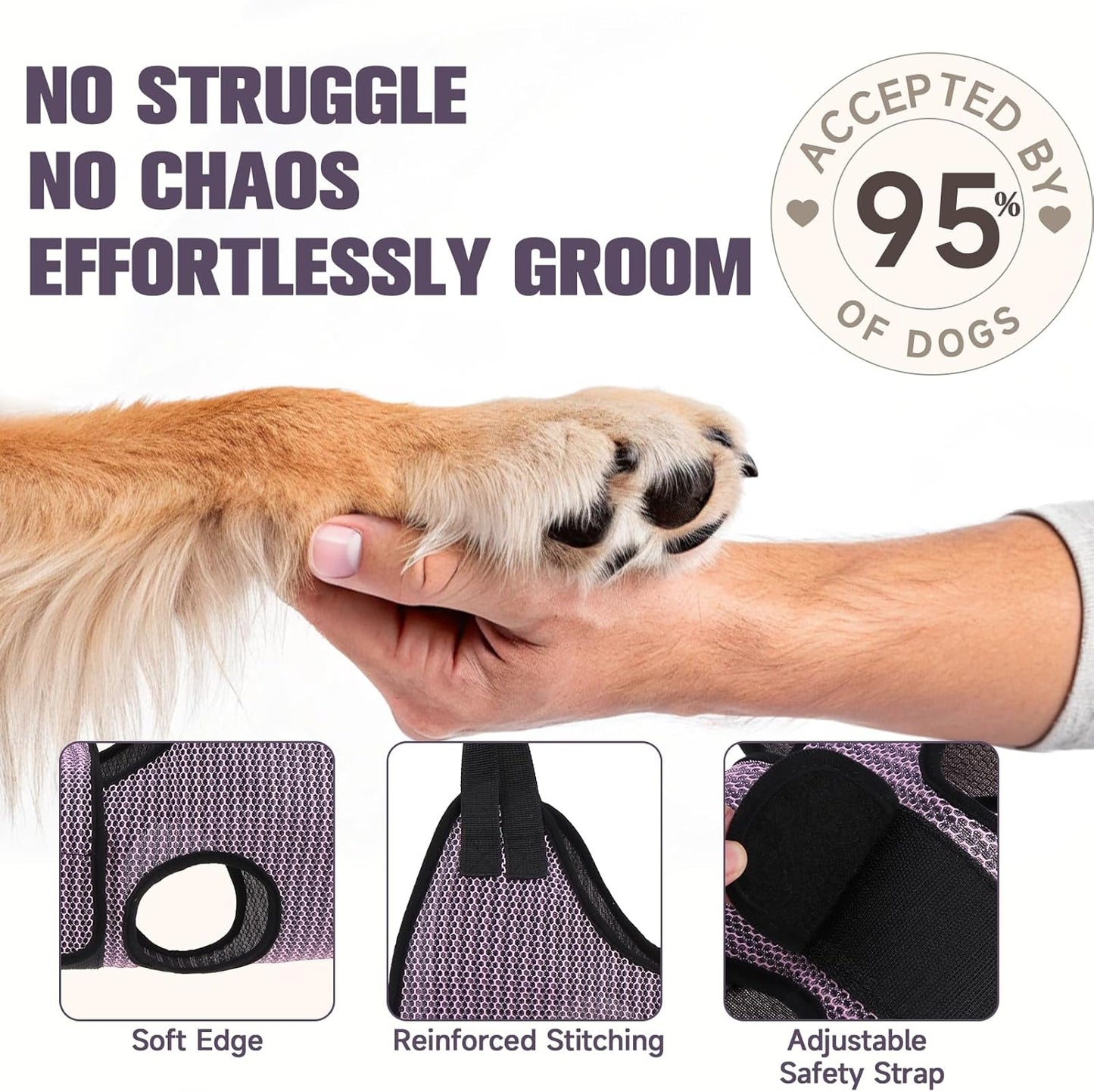 PAWCHIE Dog Grooming Hammock Harness for Dogs & Cats with Pet Nail Clipper Trimmer- Breathable Cat Hanger Sling for Trimming Clipping Nails-Dog Hammock Restraint Bag for Small Medium Large Dog, Pink M