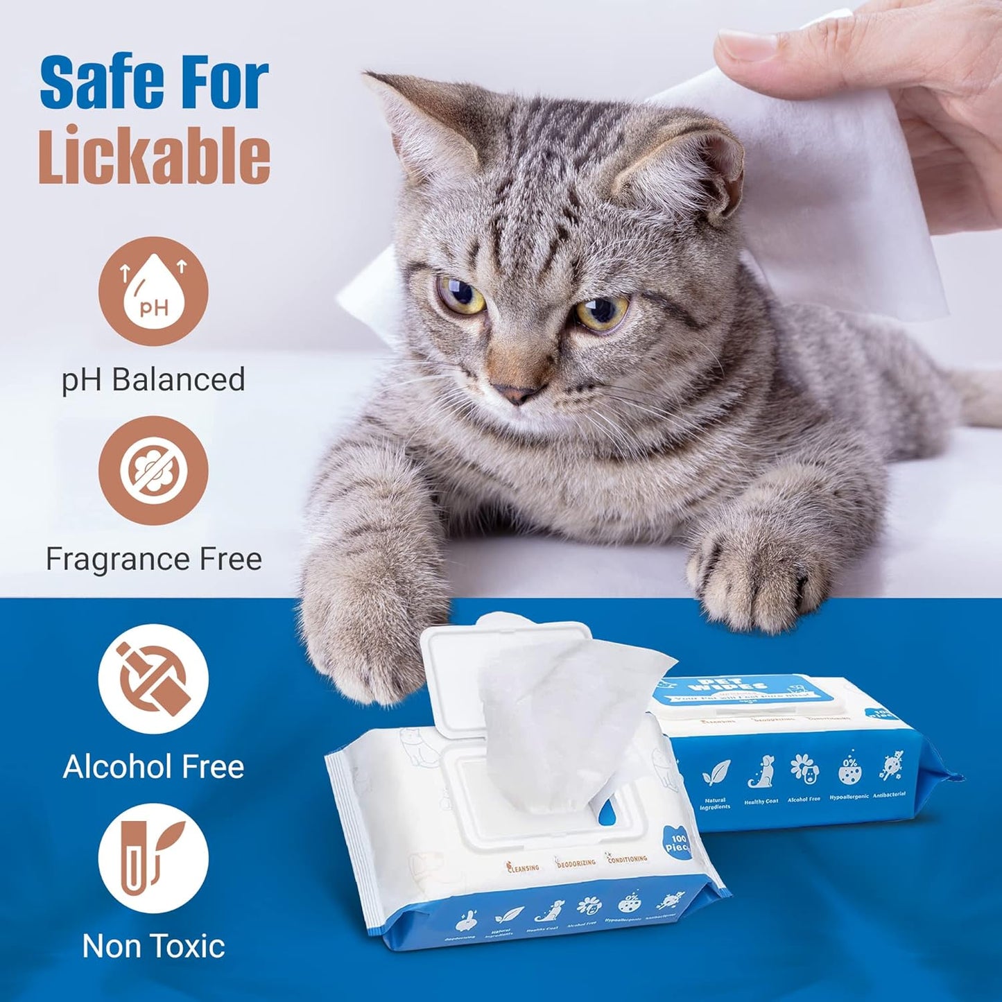 Pet Wipes for Dogs 100Pcs/1Pack – Unscented Dog Wipes with Vitamin E, Chamomile – Gentle Cat Wipes Ideal for Muddy Paws, Face, Dog Eye Wipes, Dog Ear Wipes – Resealable Lid Butt Wipes