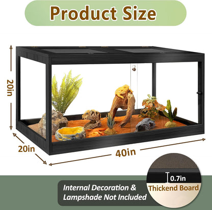 PROLEE Bearded Dragon Tank,Tempered Glass Reptile Tank with Mesh Roof and Front Sliding Door,Anti-Scratch Lizard Tank,Spacious Reptile Enclosure for Snakes,Lguanas (Black, 63Gallons,40"x20"x20")