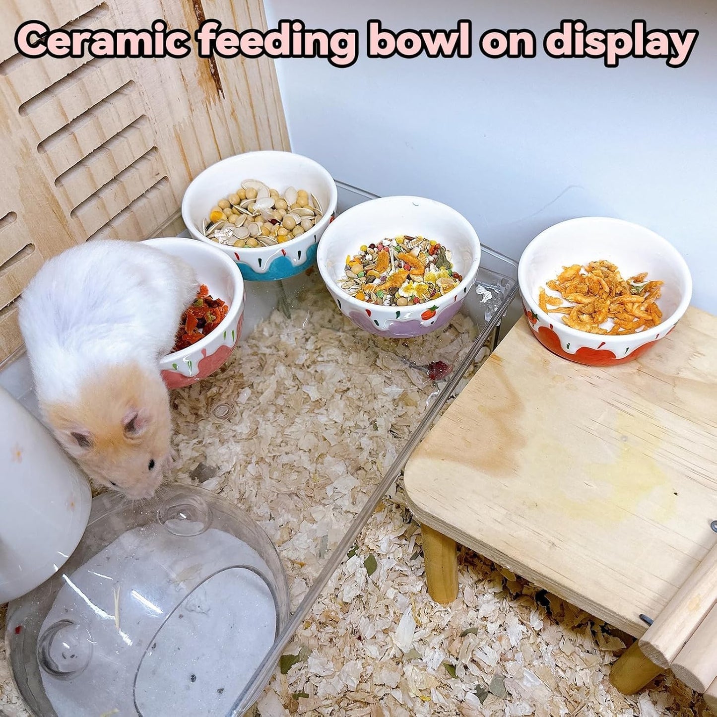 4 Pack Hamster Food Bowl Small Animals Ceramic Food Water Bowl Prevent Tipping Moving for Gerbil Chinchilla Hedgehog Rat