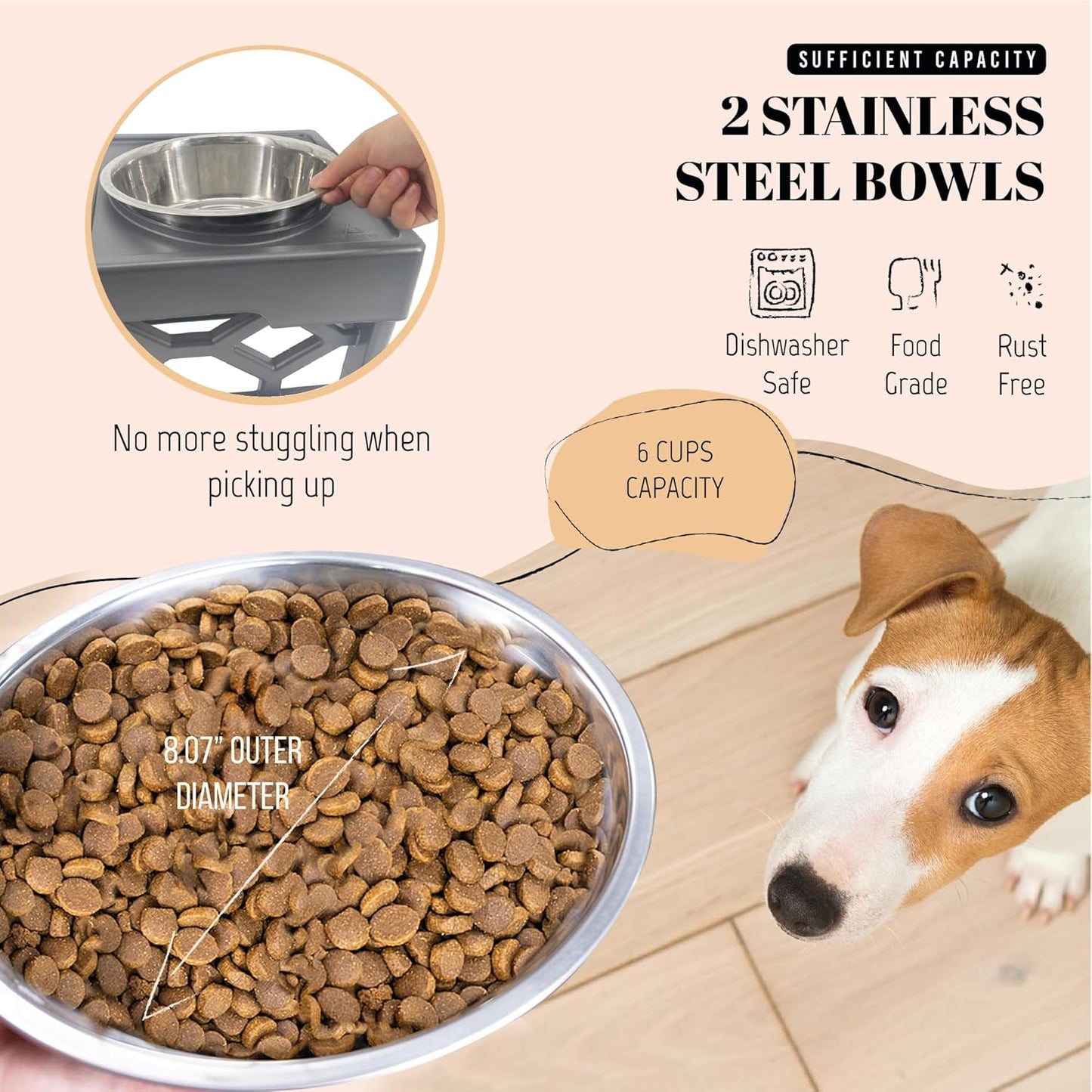 AVERYDAY Large Dog Bowls Elevated, 4 Height Adjustable Raised Dog Bowl Stand with 2 Stainless Steel Food and Water Bowls Set, Tall Dogs Feeding Station with Anti-Slip Base for Medium Large Breeds Dogs