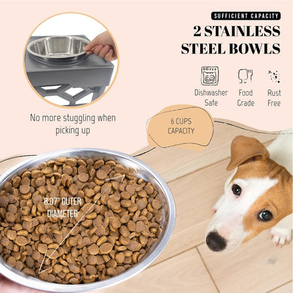 AVERYDAY Large Dog Bowls Elevated, 4 Height Adjustable Raised Dog Bowl Stand with 2 Stainless Steel Food and Water Bowls Set, Tall Dogs Feeding Station with Anti-Slip Base for Medium Large Breeds Dogs